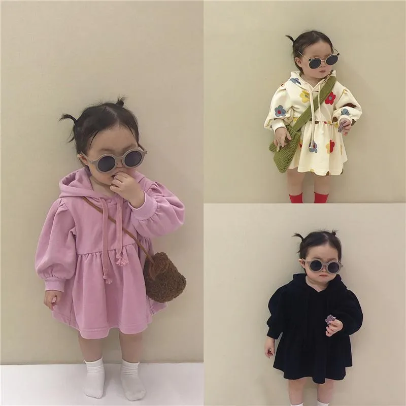 Kız Elbiseleri Sonbahar Kış Bebek Kız Elbise Moda Kız Kapüşonlu Kıyafetler Uzun Kollu Toddler Camsgirl's
