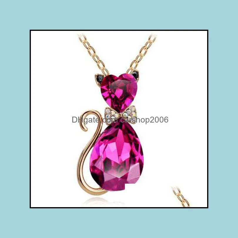 pretty crystal cat necklace women clavicle chain necklace cute cat pendant chain austrian crystal necklace carshop2006