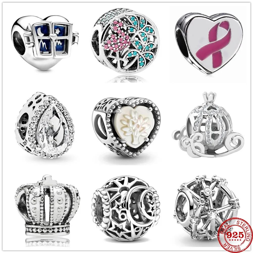 925 Gümüş Gümüş Dangle Charm Openwork Kalp Boncuklar Boncuk Fit Pandora Charms Bilezik DIY Mücevher Aksesuarları