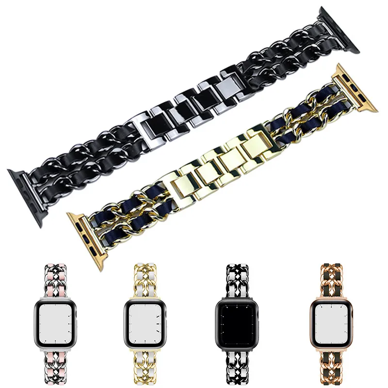 Ketting horlogeband voor Apple Watch Series 7 6 5 4 3 riem metalen roestvrijstalen horlogeband luxe vrouwen armband Iwatch 45mm 44mm 42mm 41mm 40mm 38mm polsband accessoires