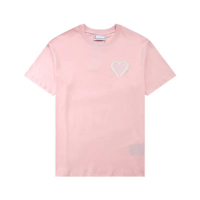 Paris Designer T-shirt för män amis Broderat rött hjärta Enfärgad Big Love Hjärta med rund hals Kortärmad T-shirt för män och kvinnor med samma stycke tg