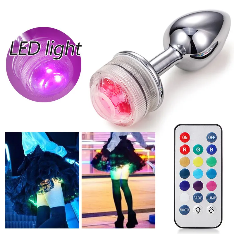 Afstandsbediening buttplug led glow base anale sexy speelgoed voor homo mannen kont gladde anale pluggen metaal prostaat massager intieme goederen