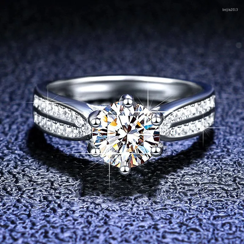 Anillos de clúster Classic 6 Prongs Platinumsilver 925 Original 1 D Color Diamond Test Moissanite Ring Ring Brilliant Cut Gemstone Ringsclu