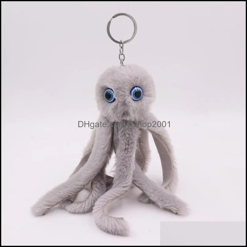 faux rabbit fur pompom key ring octopus plush doll keyfobs animal fluffy keychains fashion women handbag pendant jewelry