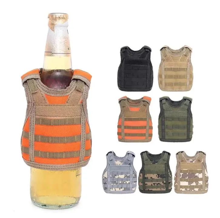 Miniatuur Militair Tactisch Handvat Premium Bier Molle Vest Water Wijnfles Cover Drankkoeler Verstelbare Bandjes Mini Jachtvesten