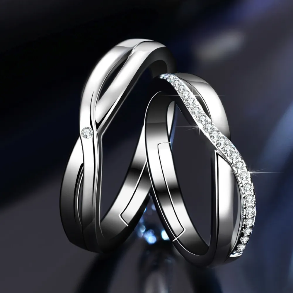 2022 Personalidade clássica banhada com prata anéis de casal ajustável 1Pair 2pcs homens mulheres prometem noivado jóias de joalheria de dedos do dia dos namorados acessórios para presentes do dia dos namorados