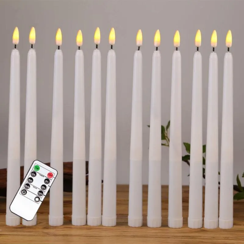 Ljus 12 st Gul flimrande fjärrkontroll LED-ljus, Plast Flameless Taper Candles, bougie för middagsfest dekoration