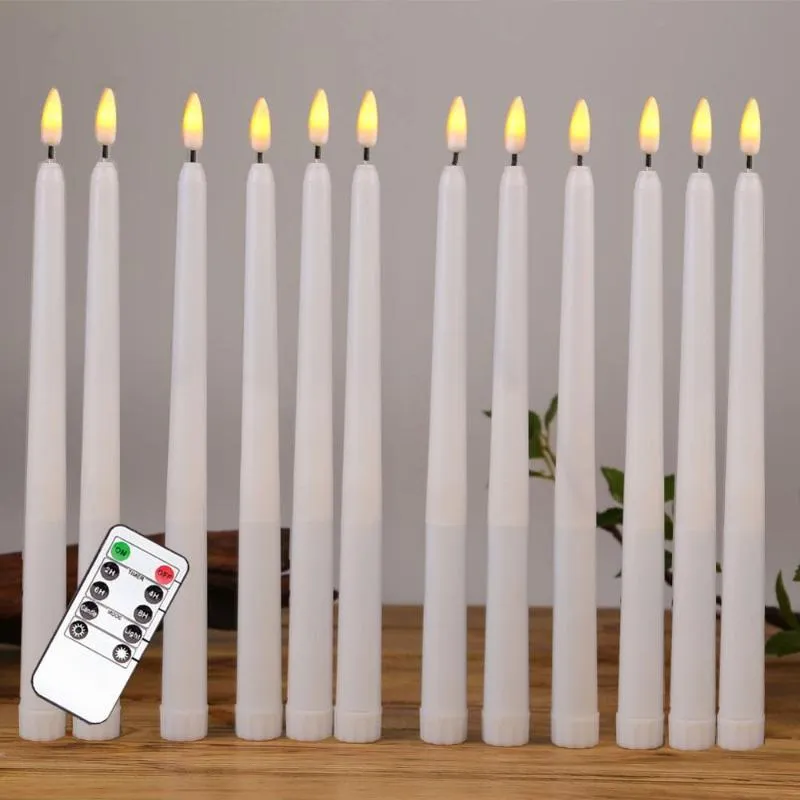 Kerzen 12 Stück gelbe flackernde LED-Fernkerzen, flammenlose Spitzkerzen aus Kunststoff, Bougie für Dinnerparty-Dekoration