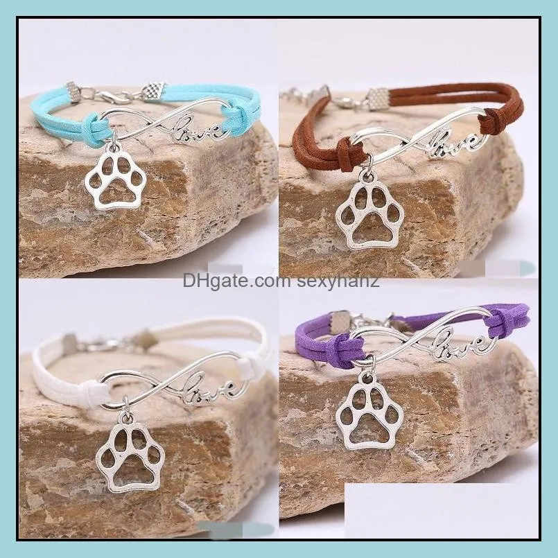 double heart bracelets velvet leather infinity love dog claw bracelet for women girl fashion jewelry