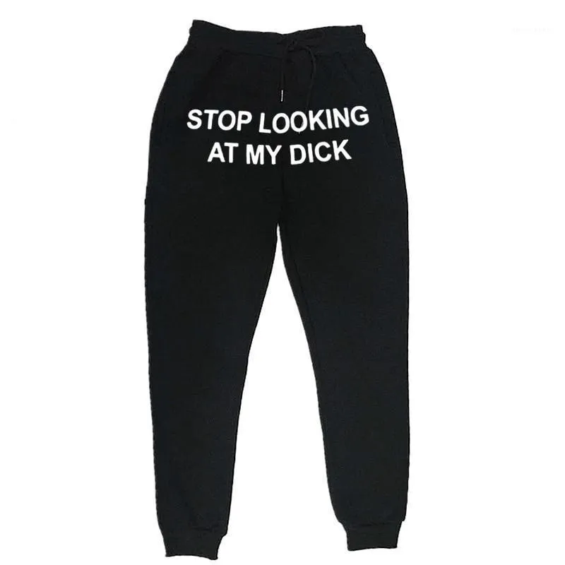 Homens Mulheres Corredores Calças de Suor Pare de Olhar para Meu Pau Sweatpants Hip Hop Imprimir Calças de Cintura Alta Streetwear Hippie Homens