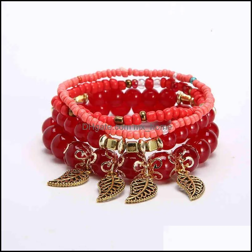 Chinese-style Products National Style Bracelet Multi-layer Elastic Small  Fashion Leaf Pendant