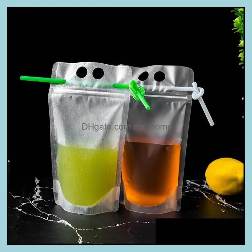 US Stock Disposable 24H ship Clear Drinks Pouches Bags Plastic Drinking Bag with Straw Reclosable Heat-Proof Juice Coffee Liquid Bags