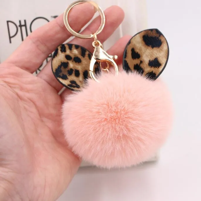 8CM Fluffy Fur Pom ears Keychain Soft Faux Fur-like Ball Car Keyring Key Holder Women Bag Pendant Jewelry 14 colors