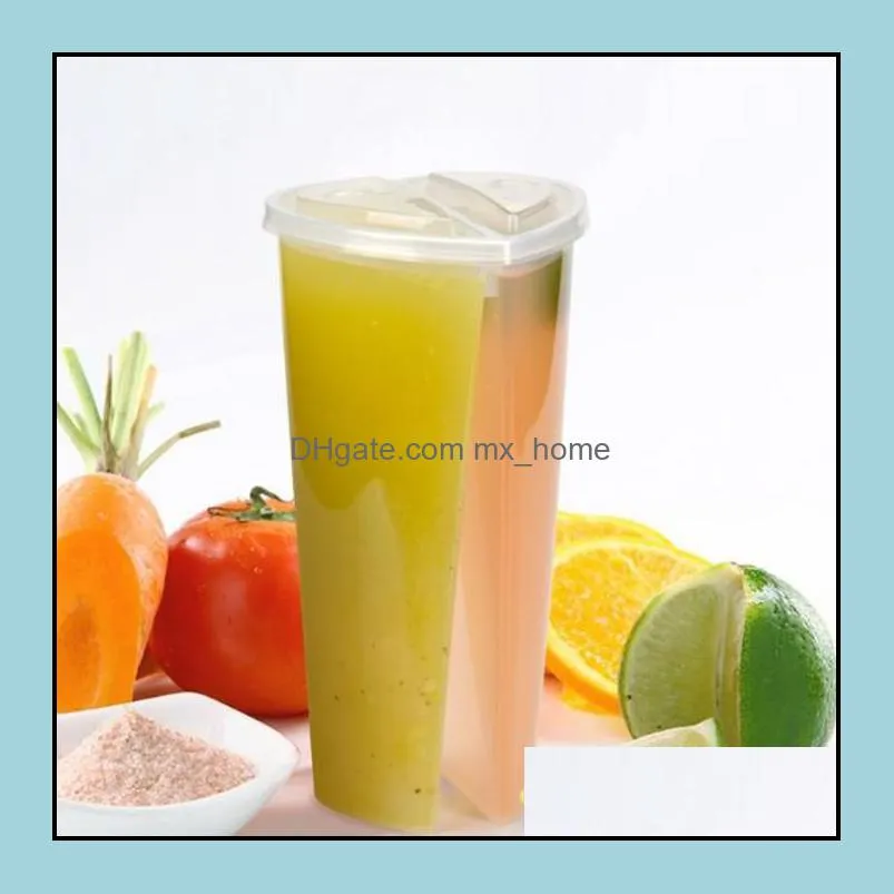 600Ml Heart Shaped Double Share Cup Transparent Plastic Disposable Cups With Lids Milk Tea Juice For Lover Couple Drop Delivery 2021 Sts K