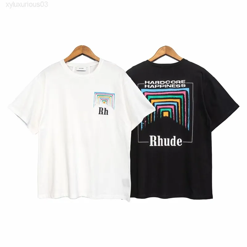 Designer Fashion Rhudes T-shirt 2022 Summer Brand Sleeve Cigarette Square Array Abstract Printed Loose T-shirt