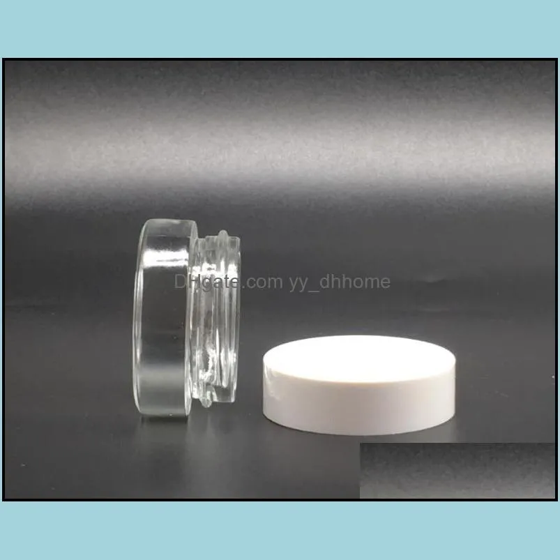 2018 best selling 5g glass jar stash container mini small bottle 5ml with white lid 42.5mm wax cosmetic cream container custom logo
