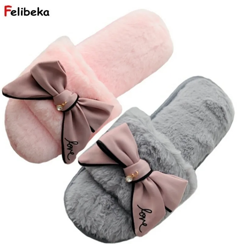Cute Flip Flops Sweet Lace Bow Plush Slide at Home Indoor Slippers with Flower Fish Y200106 GAI