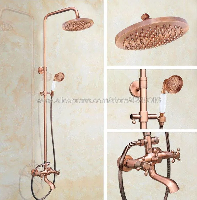 Ensembles de douche de salle de bain cuivre rouge antique 8 "ensemble de robinet à tête de pluie mitigeur à montage mural pulvérisateur à main Krg516Bathroom