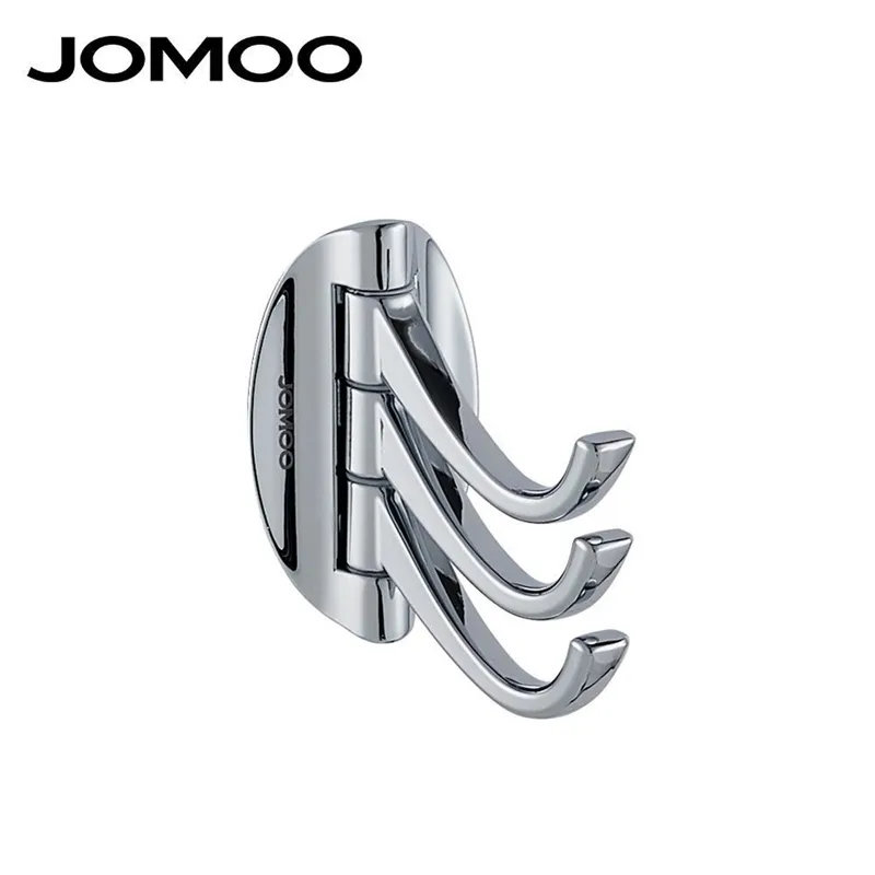 JOMOO Robe Hook Zinc Alloy Wall Modern Revolve Cloth Coat s Chrome Multifunction Three Tiers Bathroom Accessories Y200108