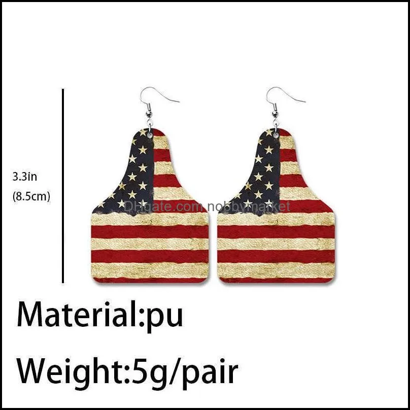 Thunderbird American Flag Leather Drop Earrings Q0709