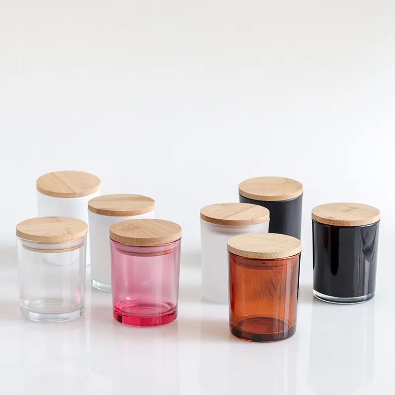6-Unzen-Kerzengläser aus Glas, durchsichtige, leere Kerzen-Zinnbehälter mit Holzdeckel für die Herstellung von Kerzen zum Selbermachen