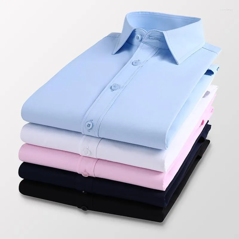 Erkek elbise gömlekleri artı 8xl erkekler düz renkli iş gömlek moda düğmesi aşağı ince fit beyaz uzun kollu erkek marka çamaşır adamları vere2