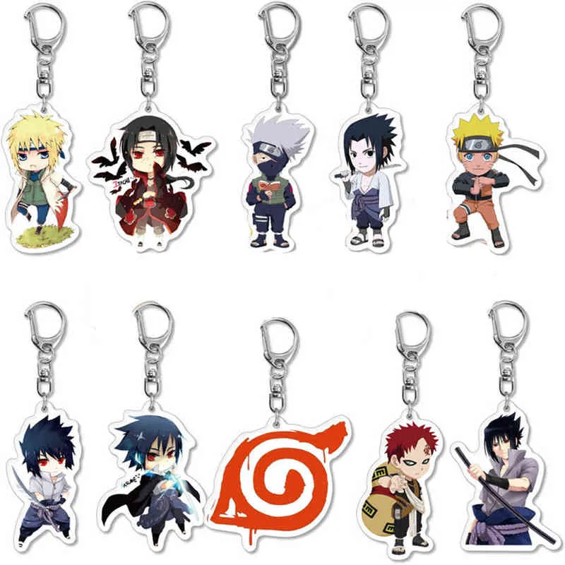 20pcs / Alot Anime Narutos Cartoon Keychain Acrilico Uchiha Sasuke Double Sided Trasparente Catena chiave Gioielli per fan Regali AA220318