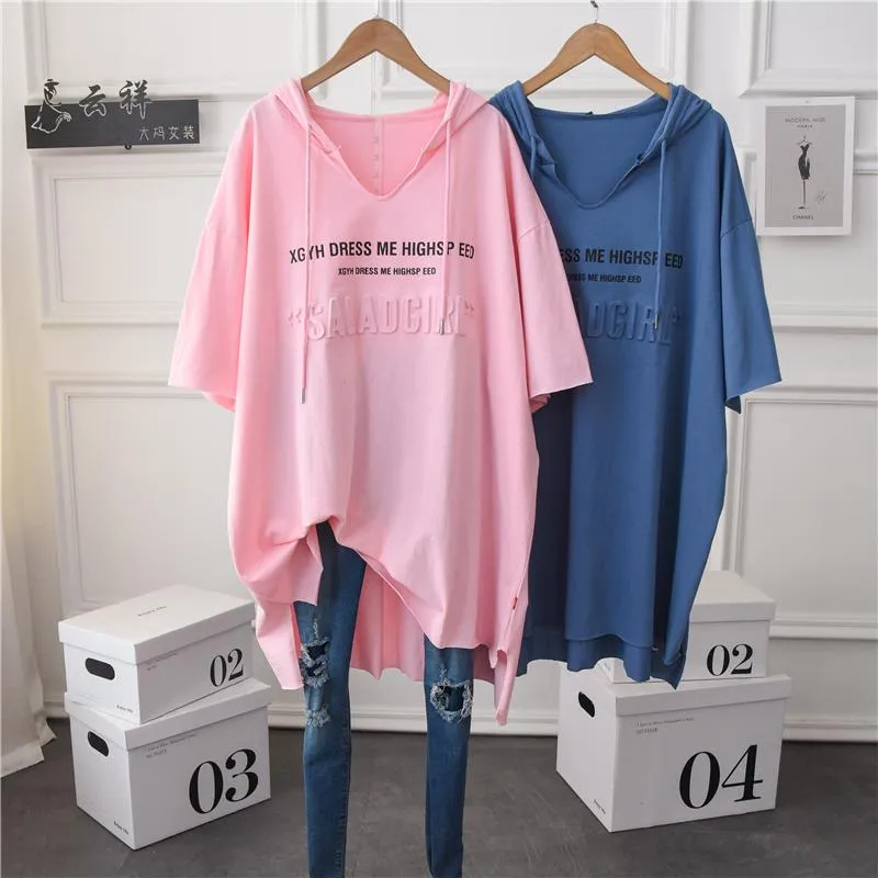 Women's T-Shirt Oversized Women Cotton Casual Hooded Tee Tunic Top Short Sleeve Simple Plain 3D Letter Printed T Shirt