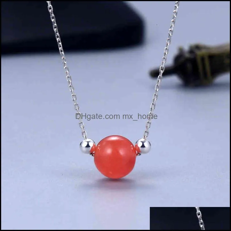 Chinese Style Products S925 Silver Small Round Bead Necklace South Red An Jade Minority Design Clavicle Chain Female Wind Neck Jewelry