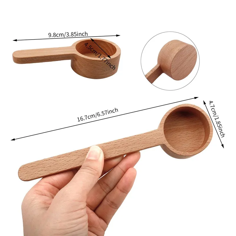 Cuillère à café en bois de hêtre, cuillère à mesurer pour grains de café moulu, pots de protéines en poudre, vente en gros LX4721