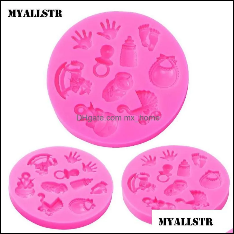baking & pastry tools prints feet hand baby christening silicone mould chocolate cake mold