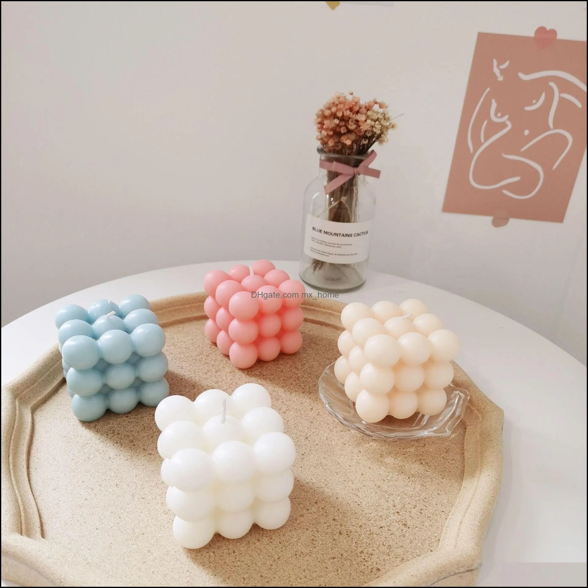 Cube Soy Wax Bubble Candle Cute Scented Candles Orange Lemon Cheese Aromatherapy Small Relaxing Birthday Gift TH0024