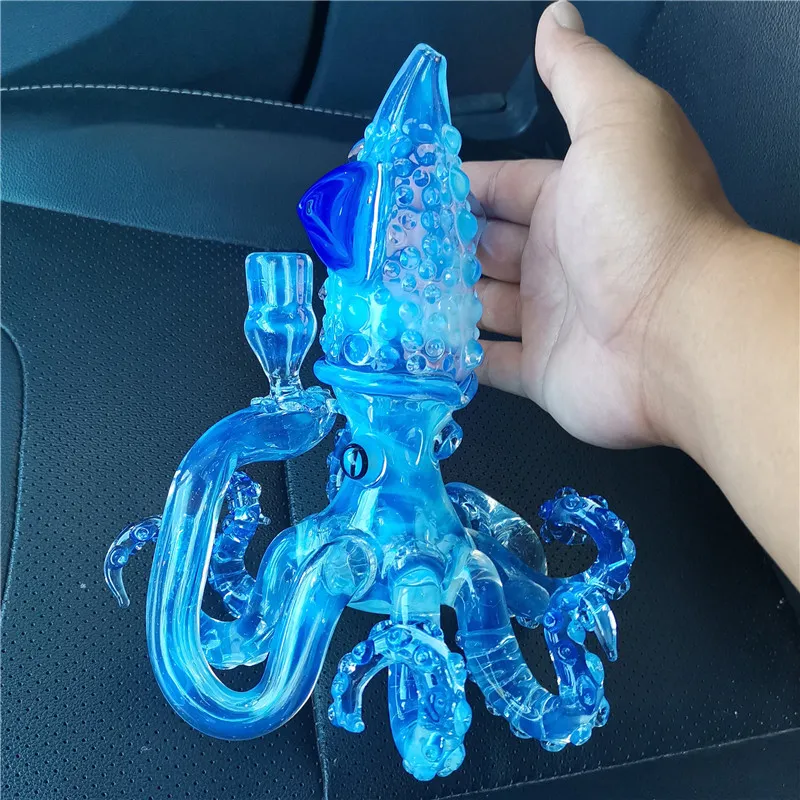 Eau Bong Squid Forme Verre Pipe Dab Rig Narguilé 14.4mm Femelle Joint Fantôme Couleur Borocilicate