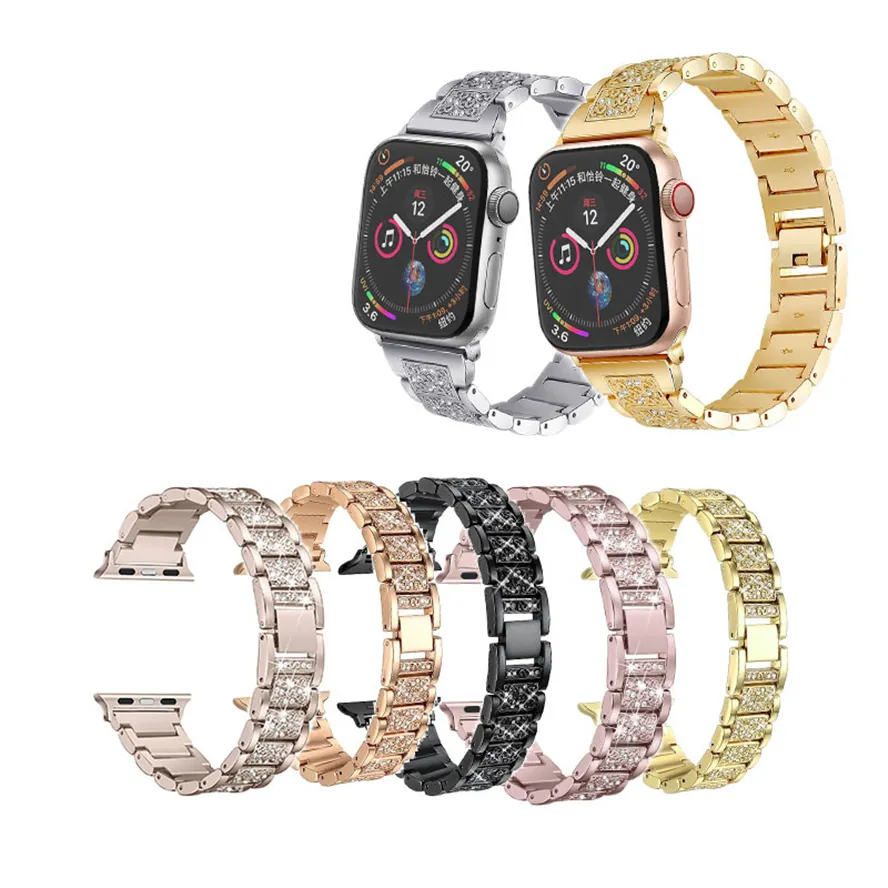 레이디 체인 다이아몬드 링크 메탈 스틸 시계 스트랩 애플 시리즈 iwatch 시리즈 7 6 5 4 크기 42 44 45mm 38 40 41mm