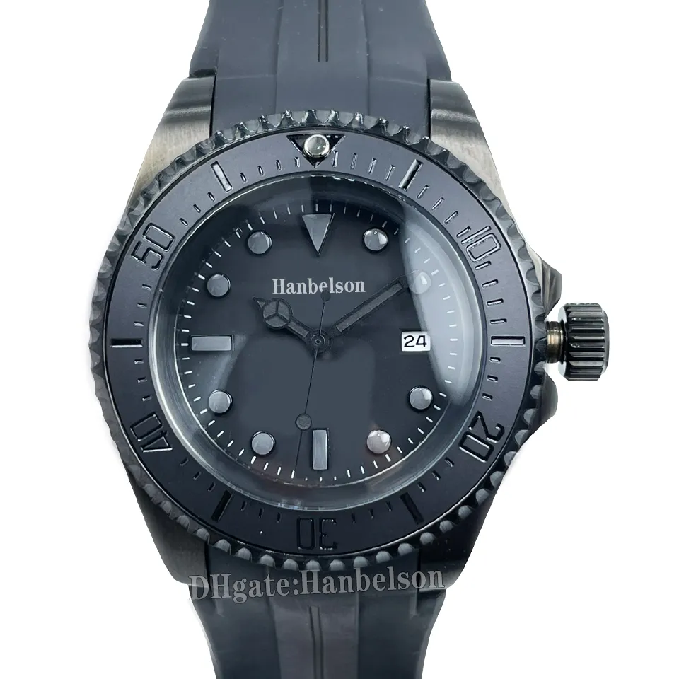 Zegarek męski 44MM czarna ceramiczna ramka szkiełka zegarka Asia 2813 automatyczny szafirowy Cystal gumowy pasek ze stali nierdzewnej z zapięciem Glide Lock zegarki mechaniczne