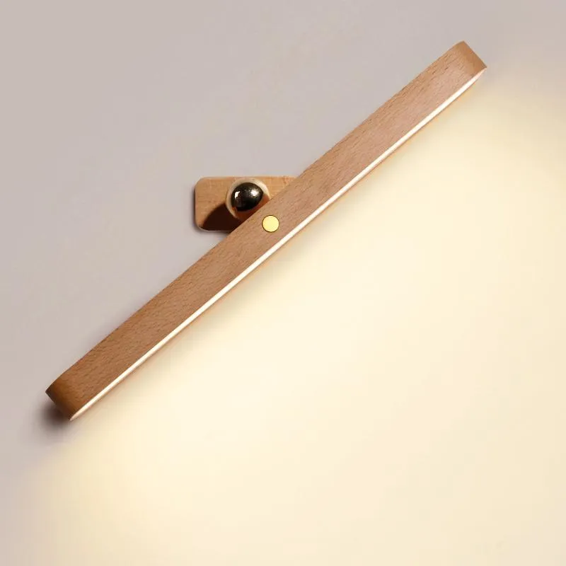 Wall Lamp Charging Wooden Mirror Front Fill Light 360° Rotate LED Night Portable Magnetic Bedroom Bedside LampWall