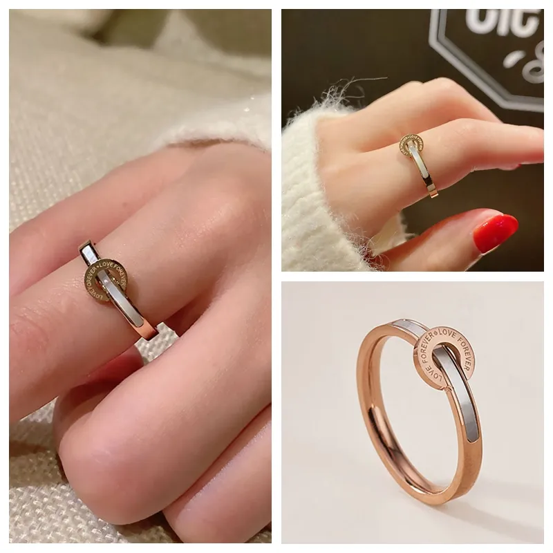 Luxury Brand Love Forever Engagement Ring Rose Gold White Shell Rings Jewelry for Women Gift