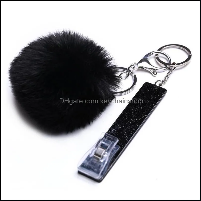 fashion defense keychains set credit card puller pompom key rings acrylic debit bank card grabber for long nail atm keychain cards clip