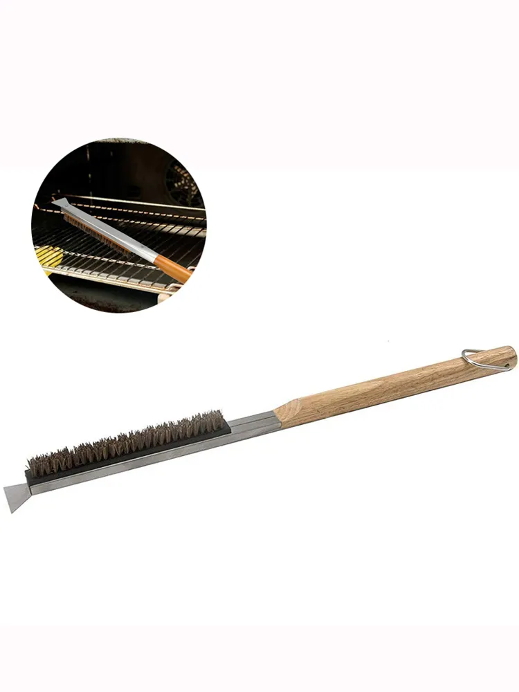 Pizza Stone Cleaning Brush with Scraper Coir Bristle BBQ Cleaner Barbecue Oven Brushes Kitchen Accessories XBJK2207