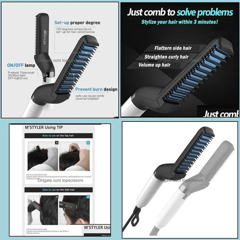 Epack Electric Hair Comb Curling Iron Straightener Curler Men Hair Styling Combs Barber Hairdressing Curling Straight Hair Brush