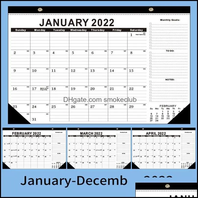 Decorative Objects January - December 2022 desk calendar English Desktop  & Portable Pendulums Hanging Monthly pad-calendar in black and white