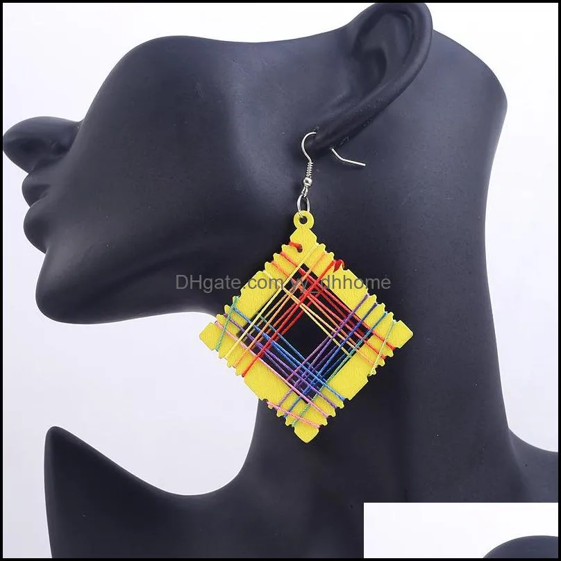 wood drop earrings for women girl hot sale hollow square dangle and chandelier earrings fashion jewelry wholesale - 0839wh