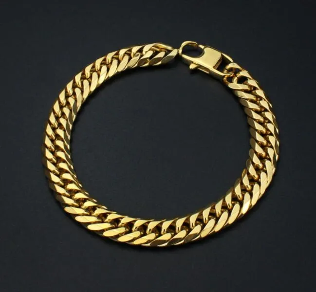 Bracelet en or 18 carats pour hommes, 9mm, chaînes à boutons, décoration simple et lisse à la main, 22cm