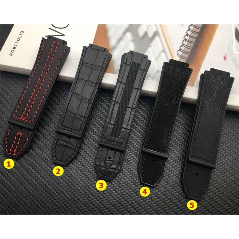 Çılgın At Gerçek Inek Deri Hublot Kayışı Büyük Patlama Kemer Erkekler Kordonlu Saat 25x17mm saat kayışı Paslanmaz Toka Araçları 220622