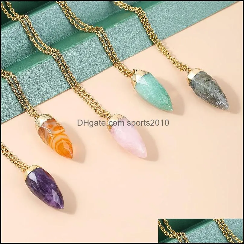 circular cone stone crystal charms gold chain pendant necklaces amethyst rose quartz wholesale jewelry for women