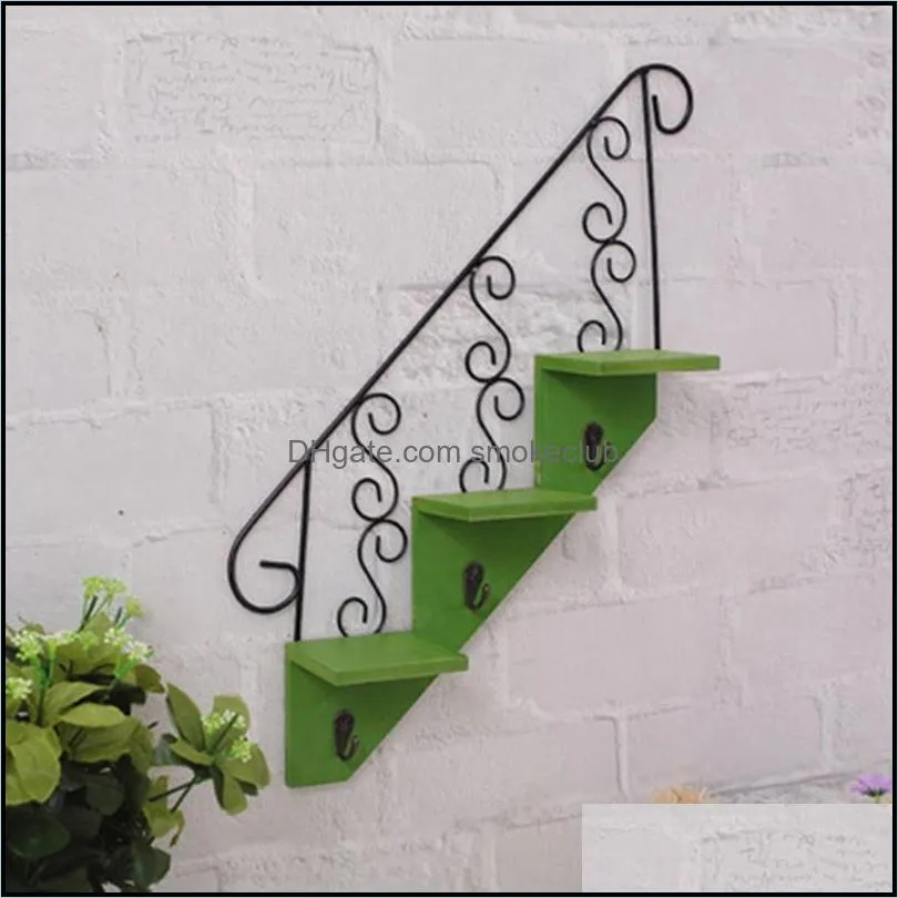 Kitchen Storage & Organization Restaurant Wall Decoration Hanging Hook Rack Wrought Iron Flower Stand Pot Stairs