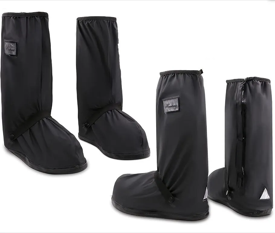 Schwarze wasserdichte Schuhüberzüge Regenmäntel Zubehör Faltbarer Regenstiefel Reflektierender Schnee für Männer Frauen Outdoor-Walking PVC-Hochschuhüberzug S-2XL