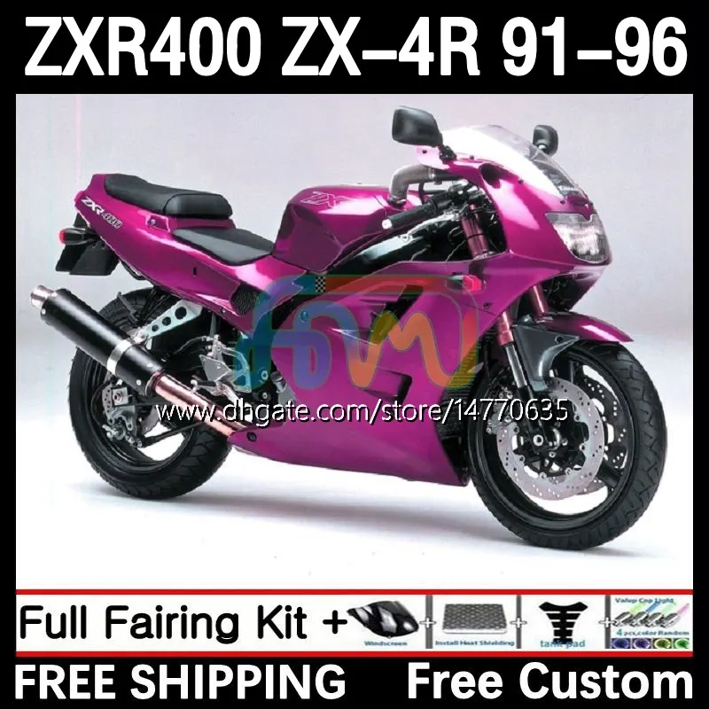 Carrosserie kit voor Kawasaki Ninja ZXR-400 ZX 4r Cowling ZXR 400 CC 400cc Kuip 12DH.126 ZX-4R ZXR400 91 92 93 94 95 96 ZX4R 1991 1992 1993 1993 1994 1994 1996 Body Metal Pink