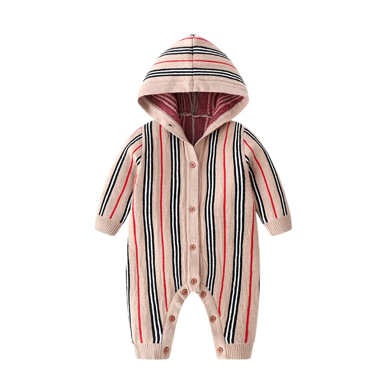 newborn baby Hooded rompers kids designer romper cashmere long sleeve thicken onesies bodysuit jumpsuits Children boutique clothing brown coat