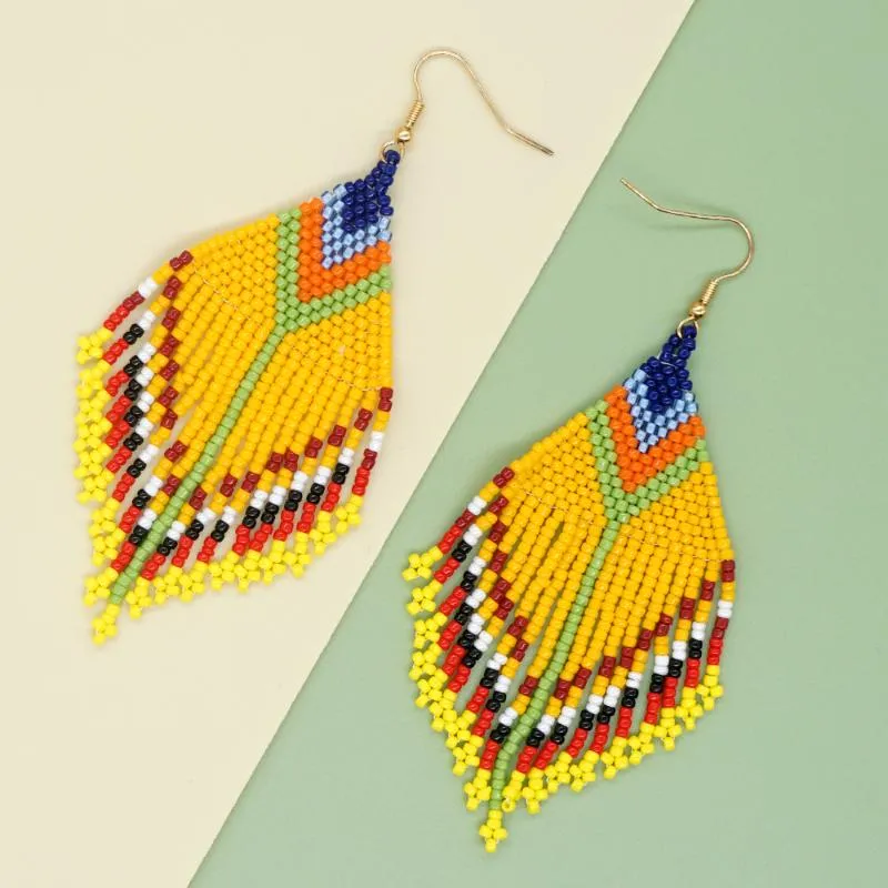 Dangle Chandelier Go2Boho Grande boucle d'oreille à pampilles pour femmes Boucles d'oreilles suspendues jaunes 2022 Tendance à la main Miyuki Boucles d'oreilles en perles Pendientes Mu